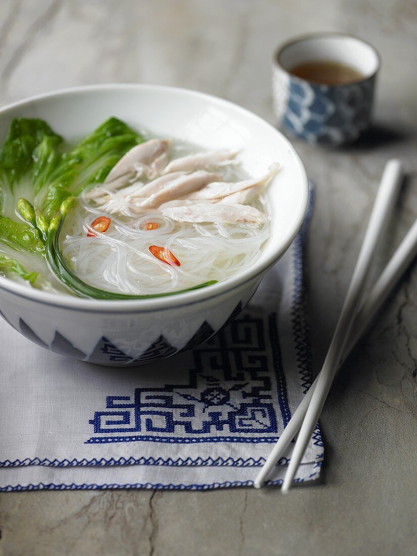 Asian noodle soup with chicken