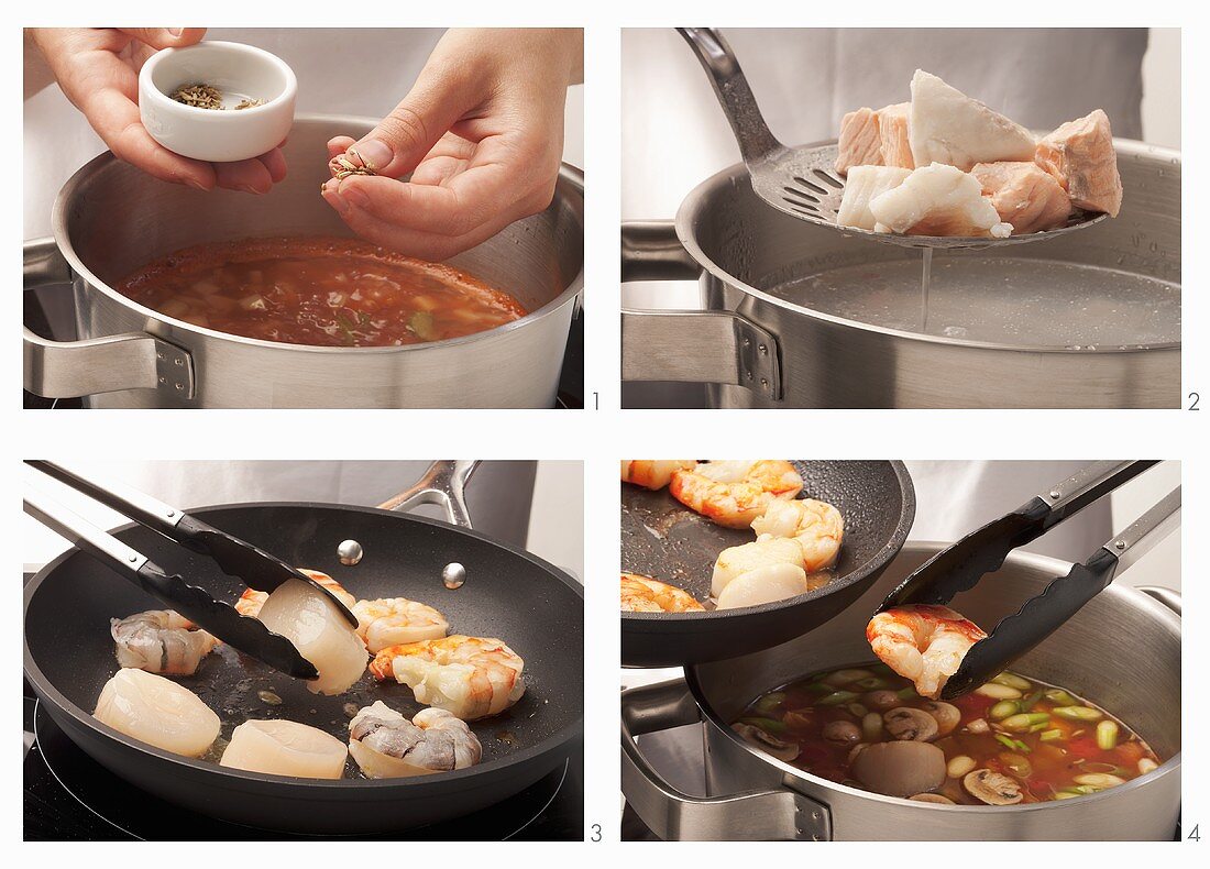 Fish soup being prepared