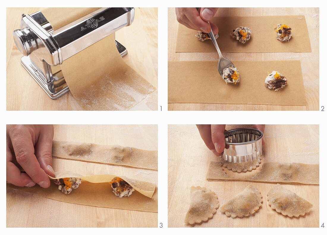 Sweet ravioli filled with ricotta being prepared