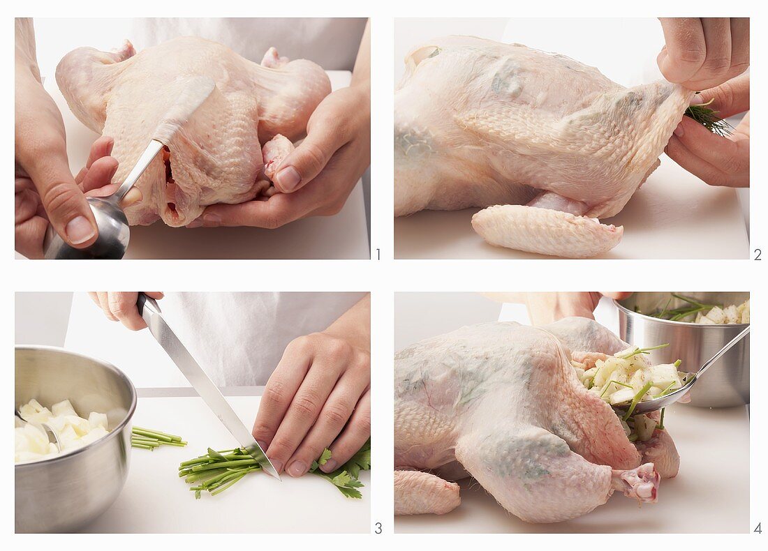 Huhn mit Kräutern unter der Haut vorbereiten