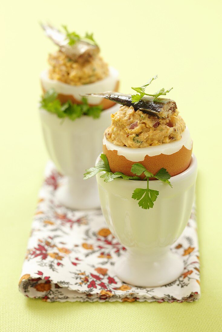 Boiled eggs stuffed with sprout cream