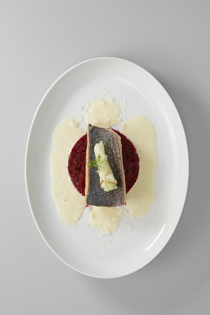 Trout fillet on beetroot compote