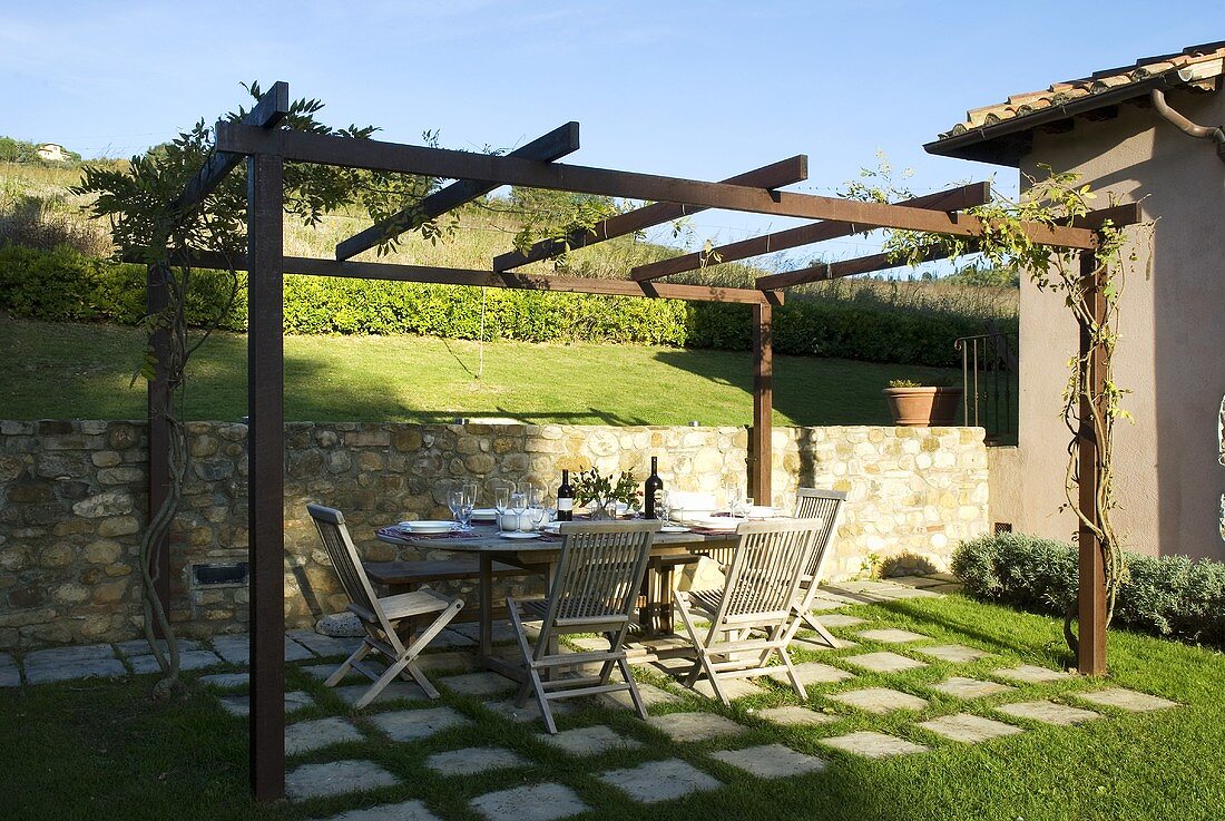 Evening meal under a pergola