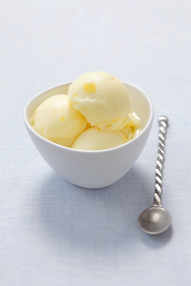 A bowl of pineapple sorbet