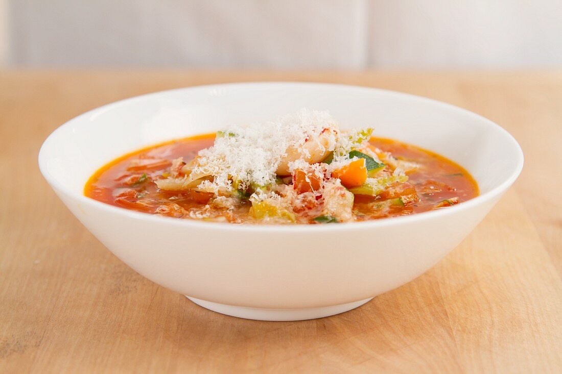 Minestrone (Italian vegetable soup with Parmesan)
