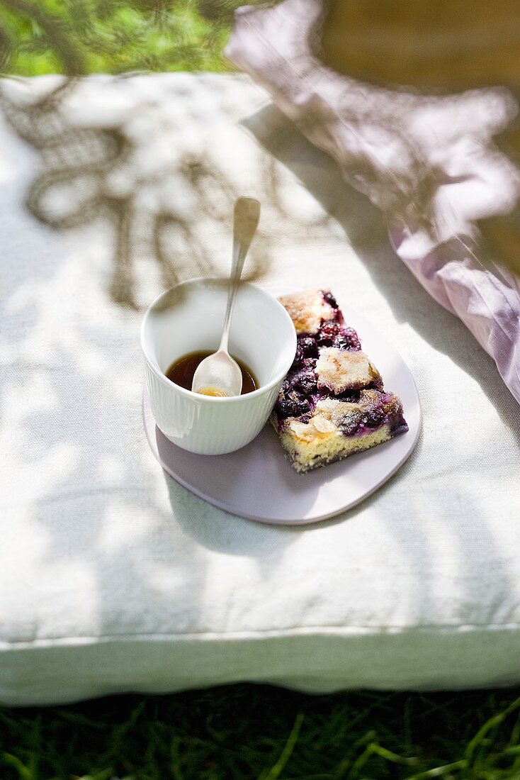 A slice of blueberry and butter cake