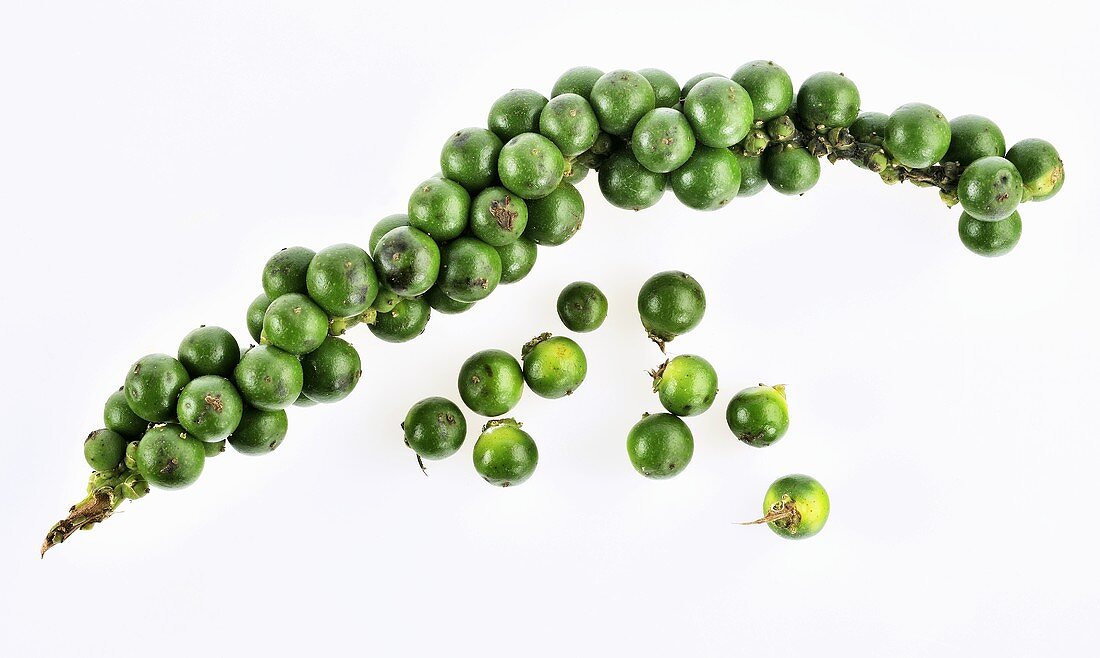 Cluster of green peppercorns