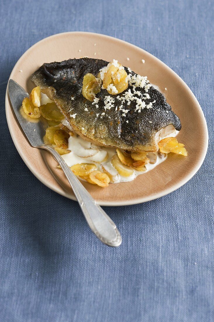 Trota con le castagne (trout with chestnuts and horseradish)