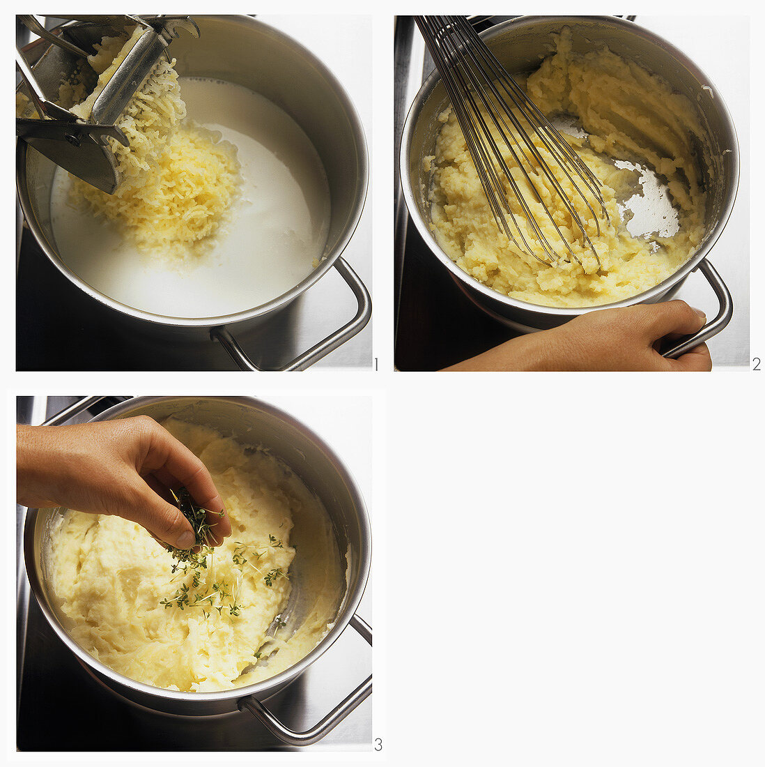 Preparing mashed potato with cress