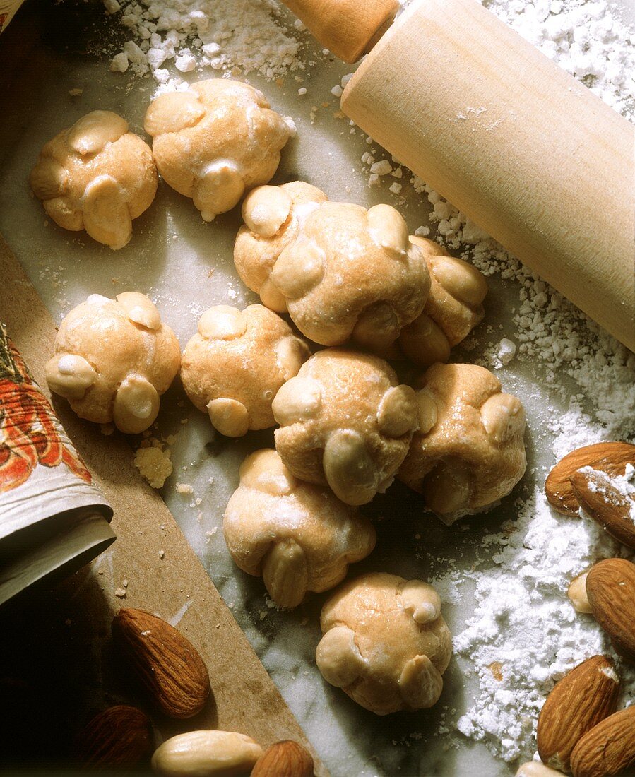 Marzipan balls with almonds