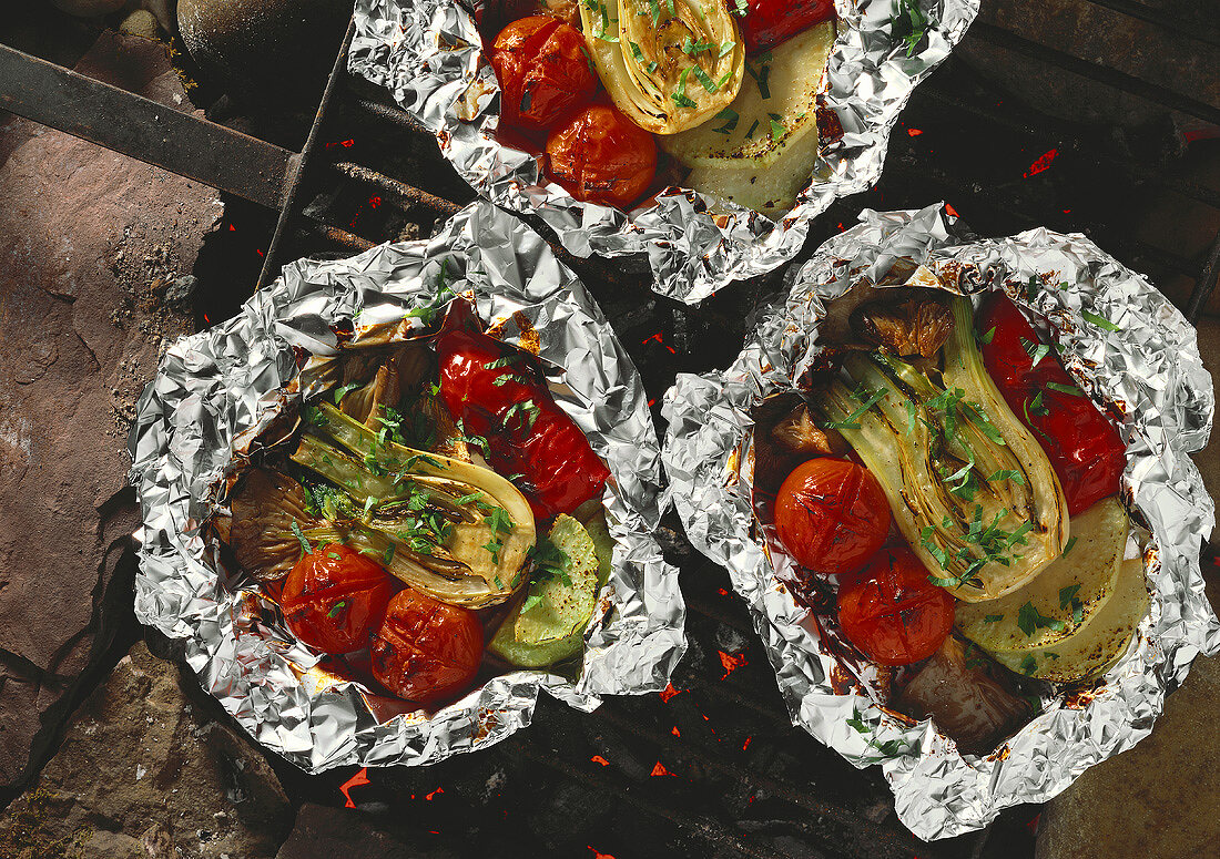 Marinated Vegetables cooked in Aluminum Foil