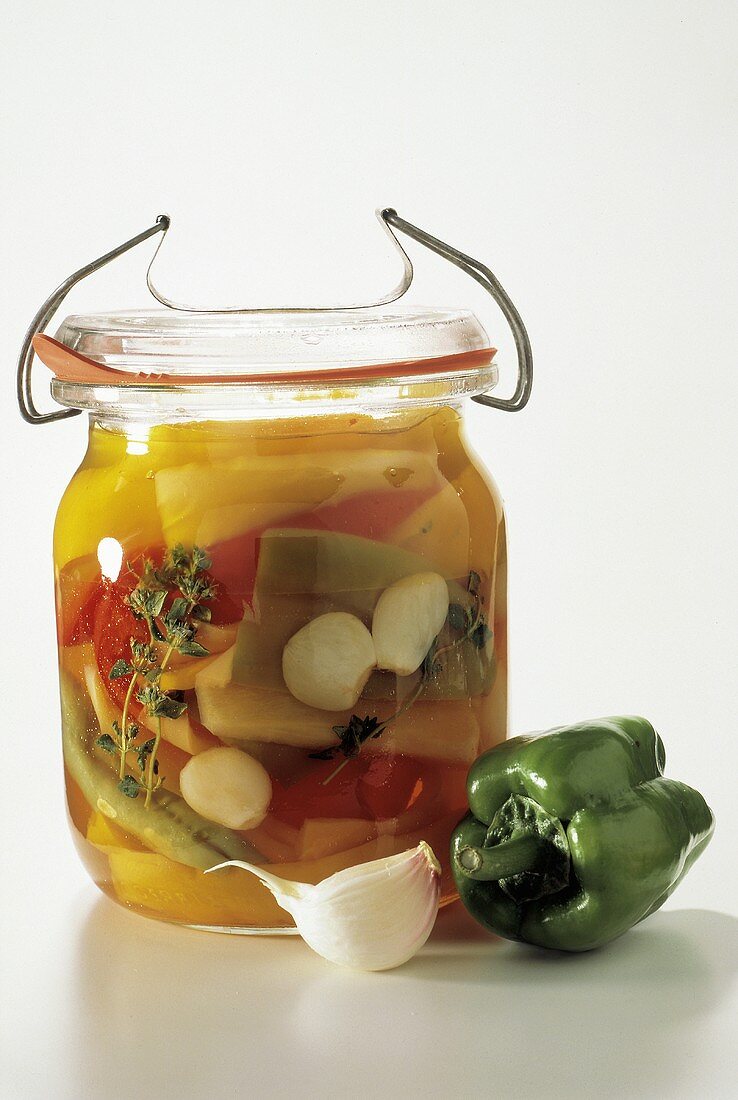 Pickled Vegetables in a Canning Jar