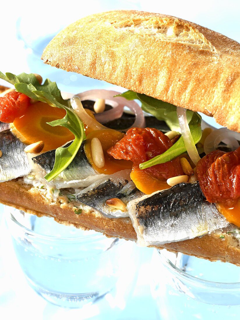 Sardine, goat's cheese and tomato confit sandwich