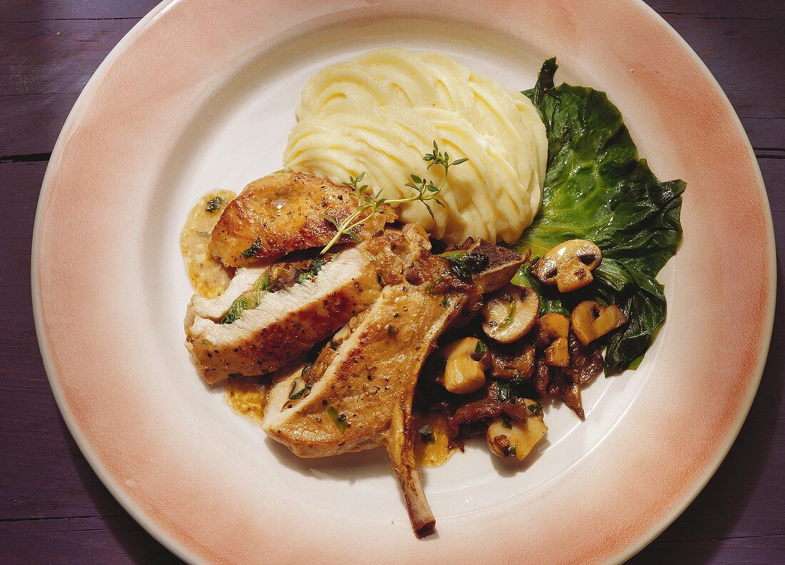 Stuffed Pork Chop with Pasta and Vegetables
