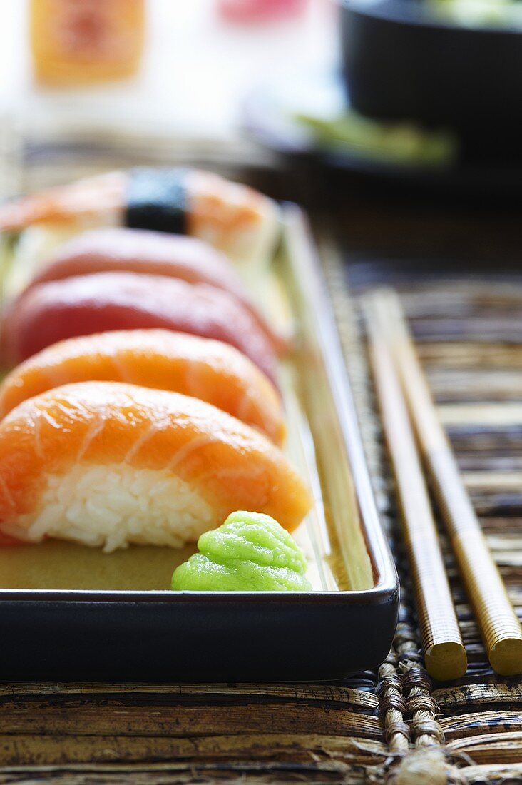 Sushi with wasabi paste