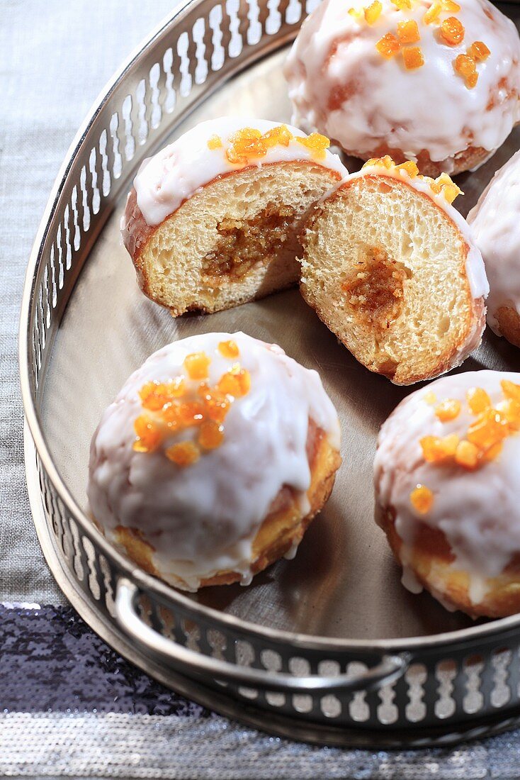 Doughnuts with almonds and marmalade