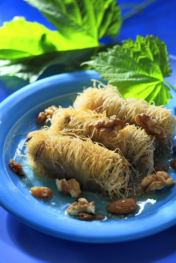 Kataifi with nuts and honey (Greek dessert)