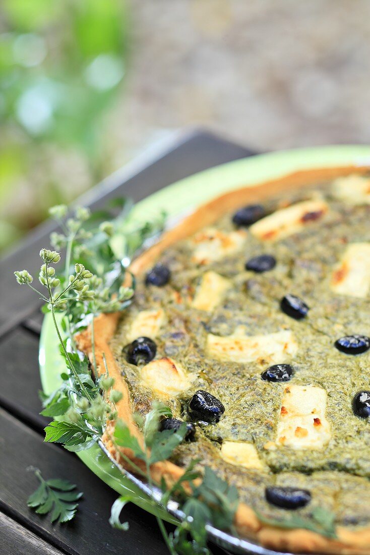 Spinach tart with feta and olives