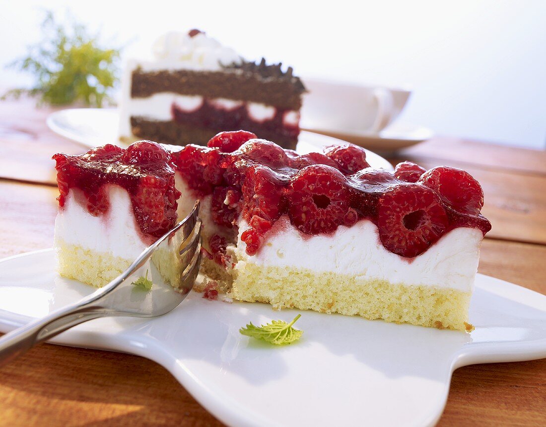 A slice of frozen raspberry cake