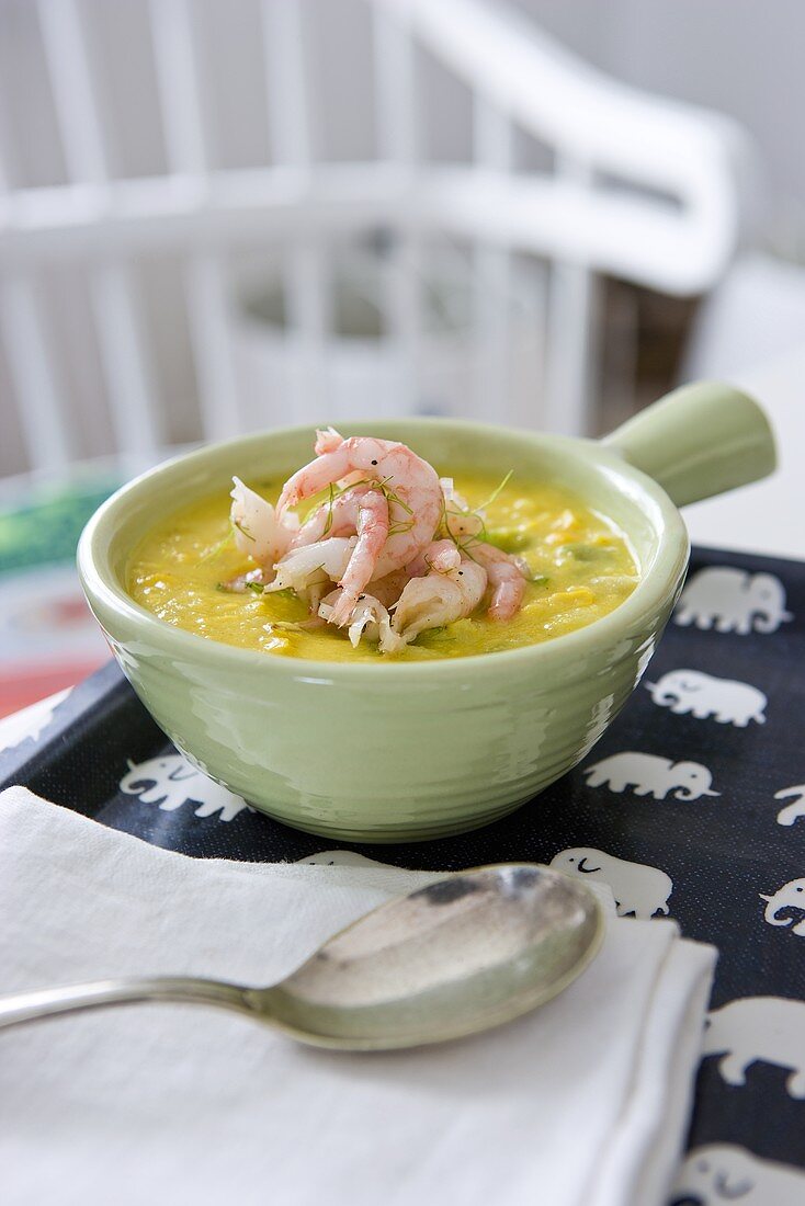 Sweetcorn soup with shrimps
