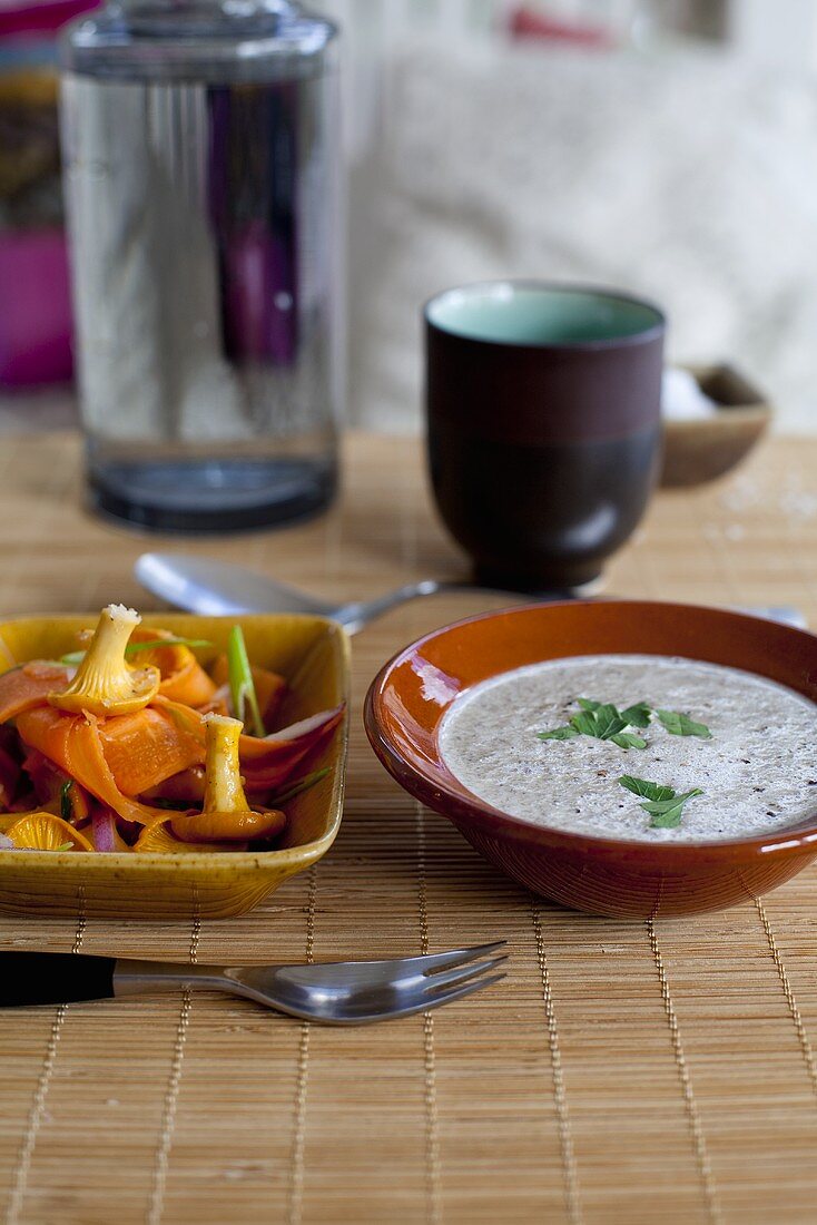 Mushroom soup with chanterelle mushrooms