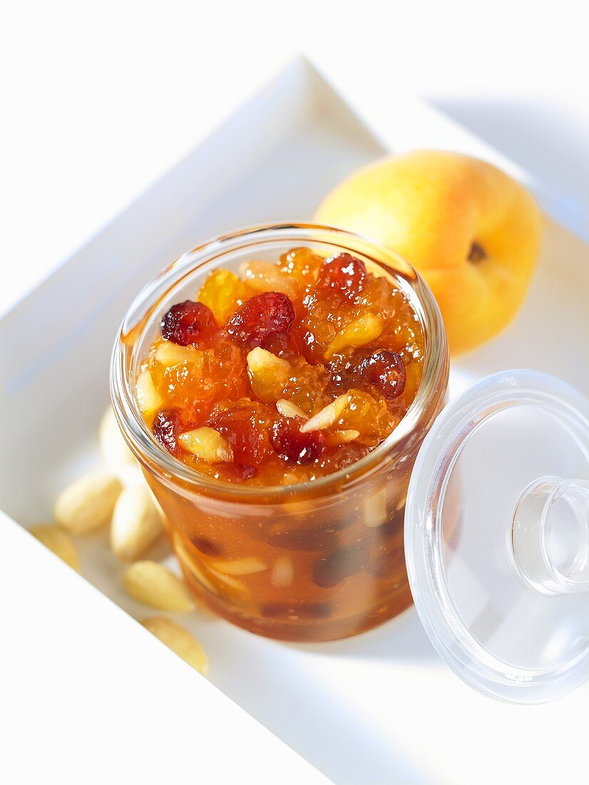 A jar of apricot and cranberry jam
