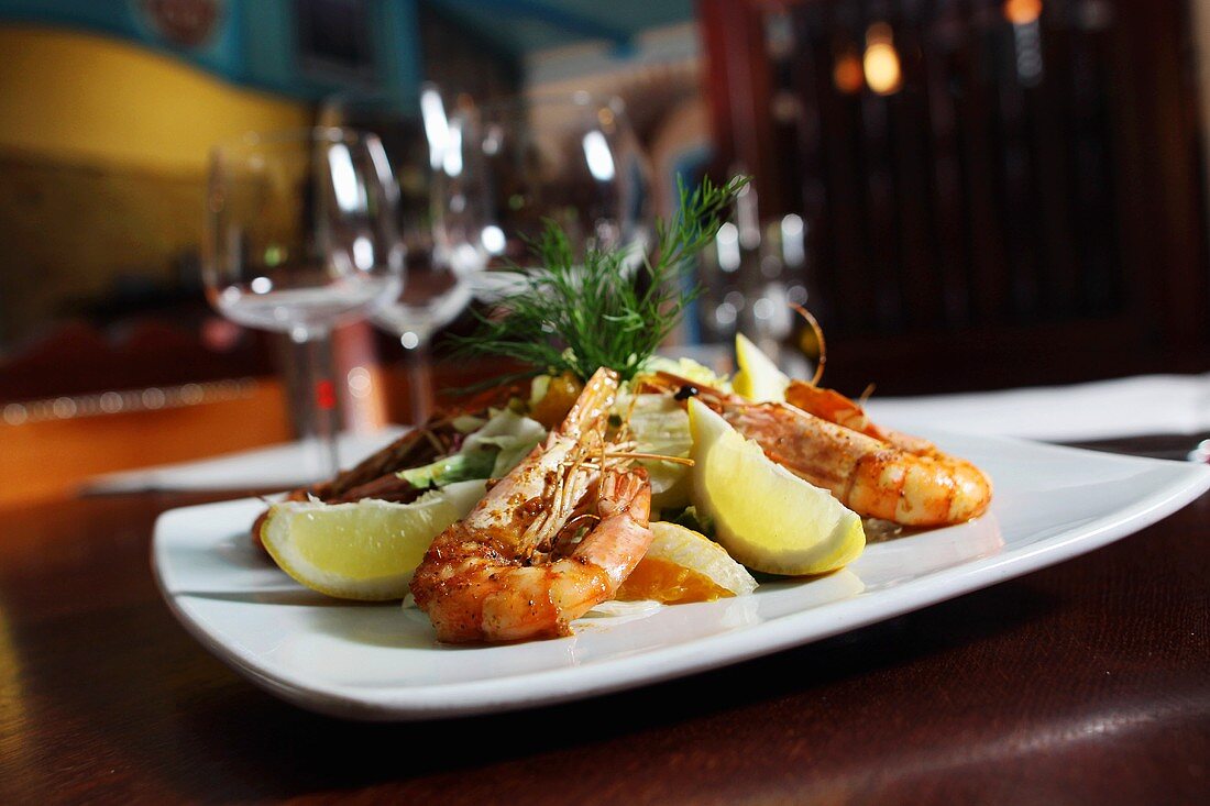 Prawns with lemons in Restaurant Buena Vista, Jilhava, Czech Republic