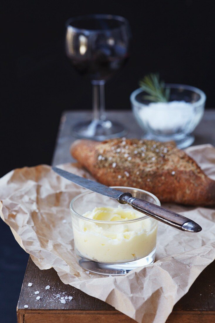 Fresh butter in a glass bowl