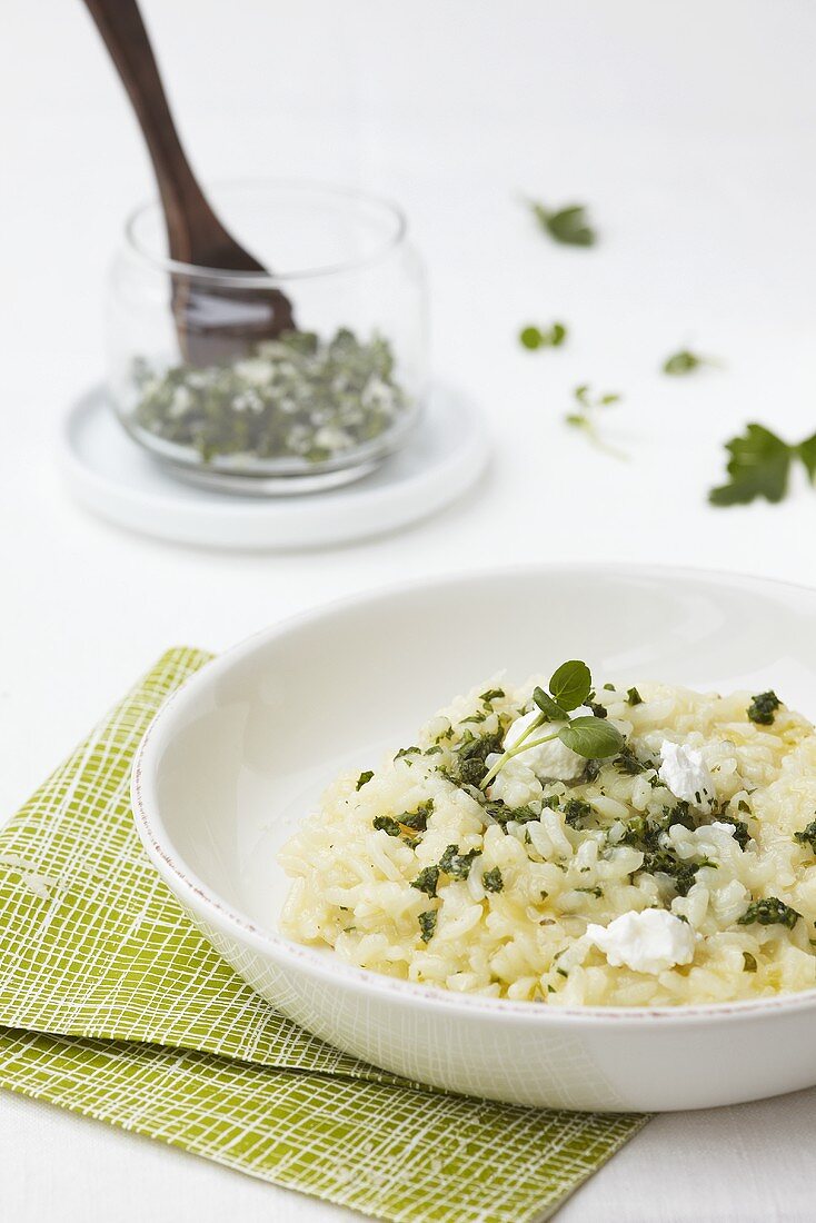 Herb risotto with goat's cream cheese