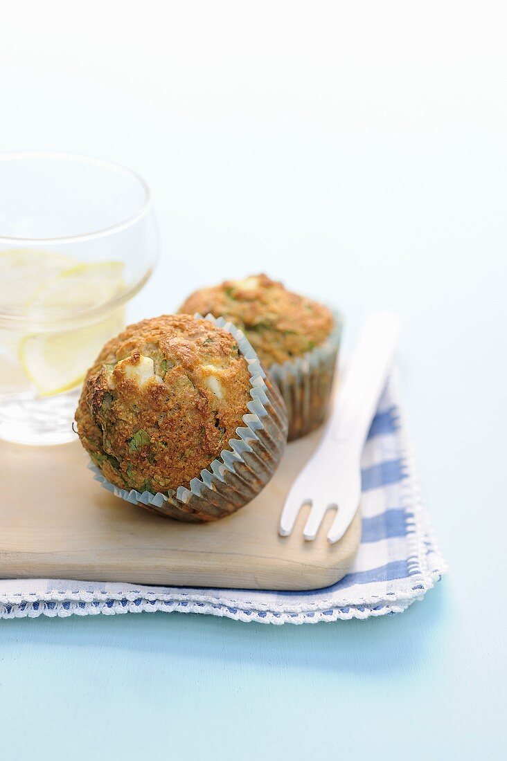 A bran muffin with chard and cream cheese
