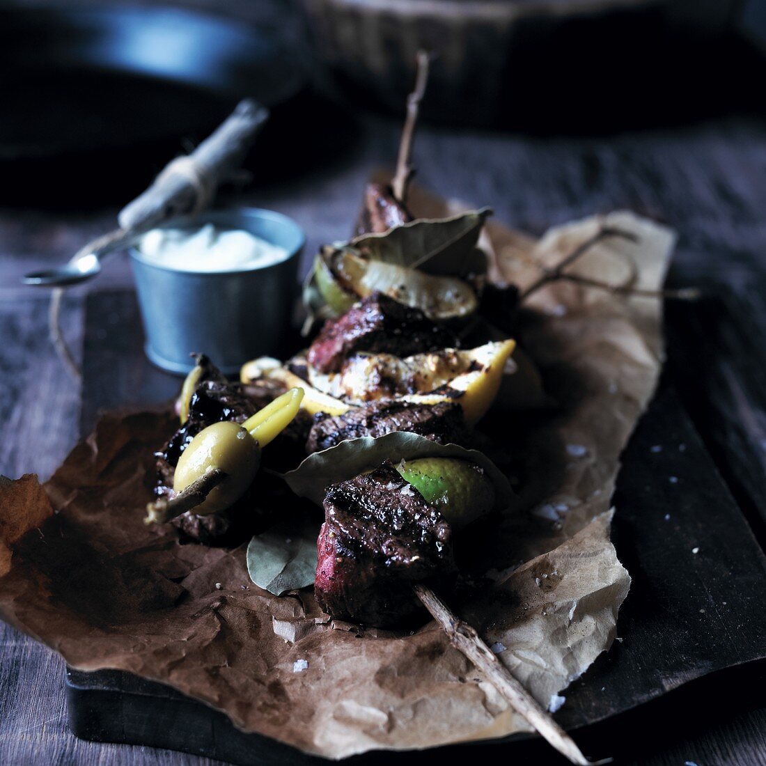 Grilled beef and lime kebabs