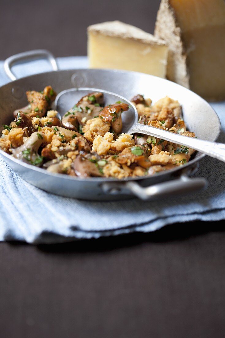 Mushroom stir fry with Salers cheese and parsley