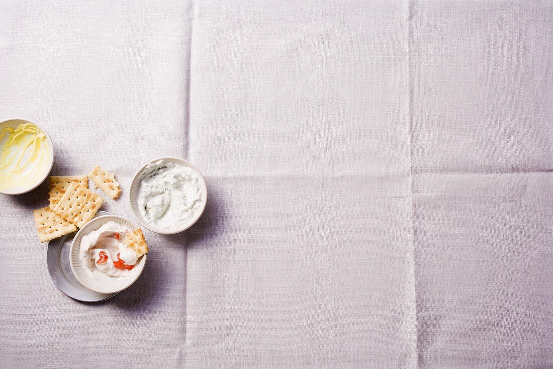 Cheese dips with crackers