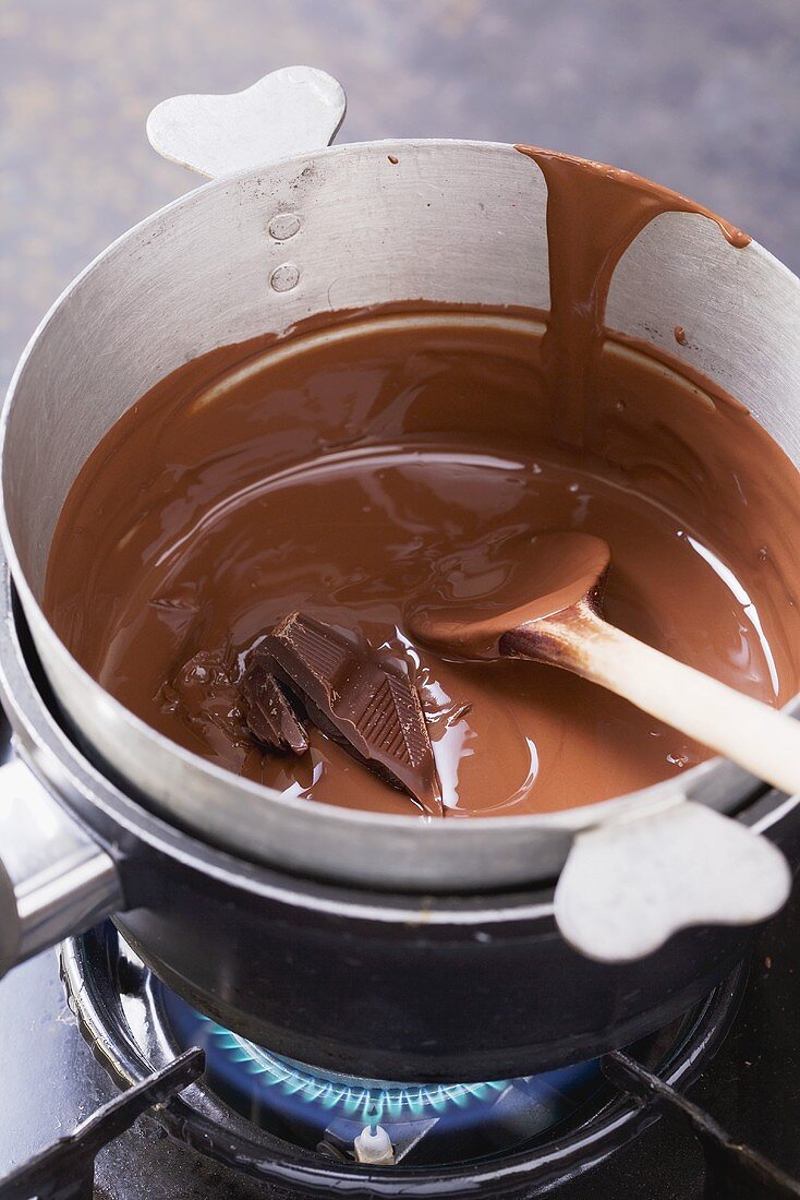 Chocolate being melted over a bain marie