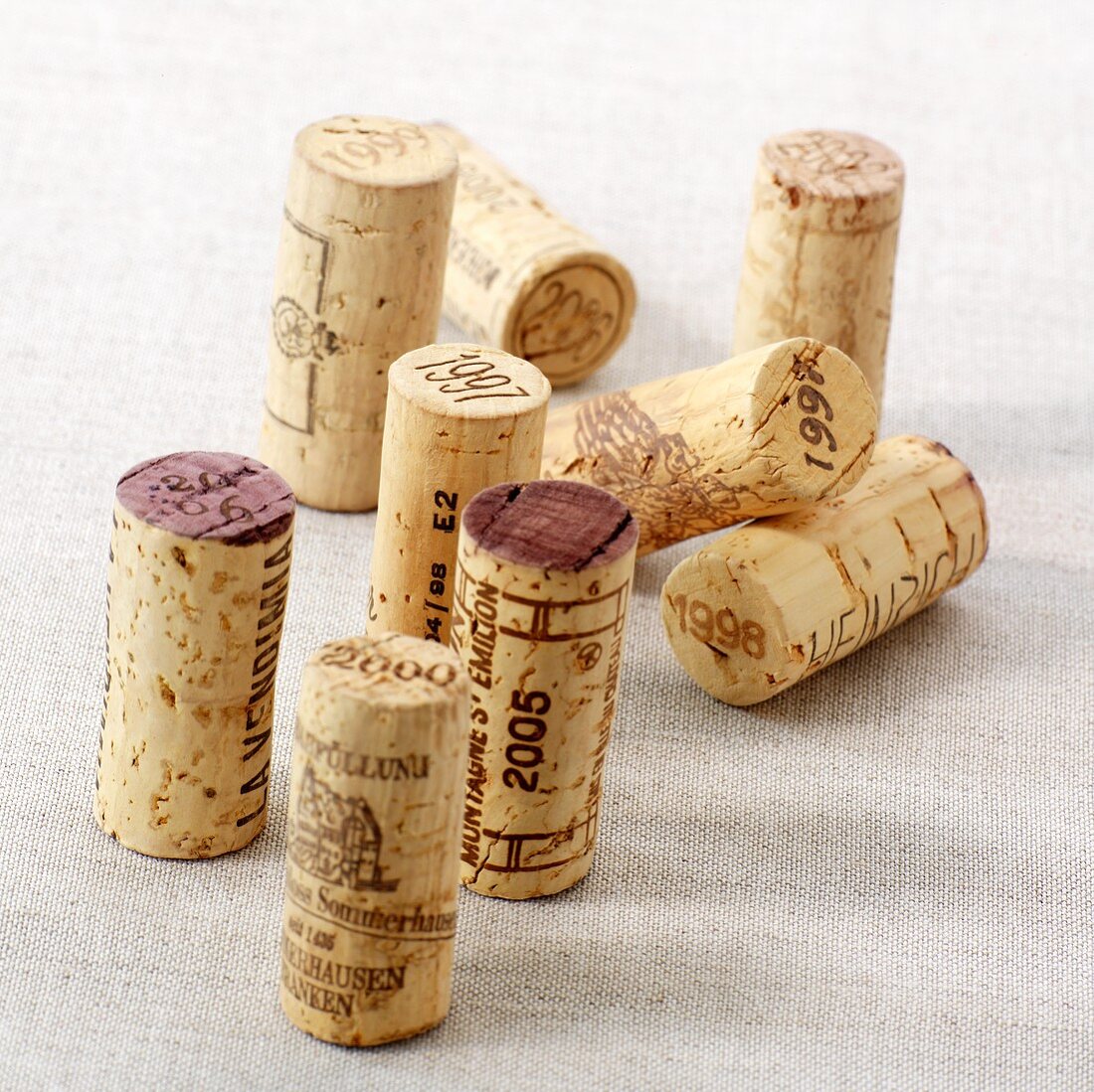 Wine corks on a linen cloth