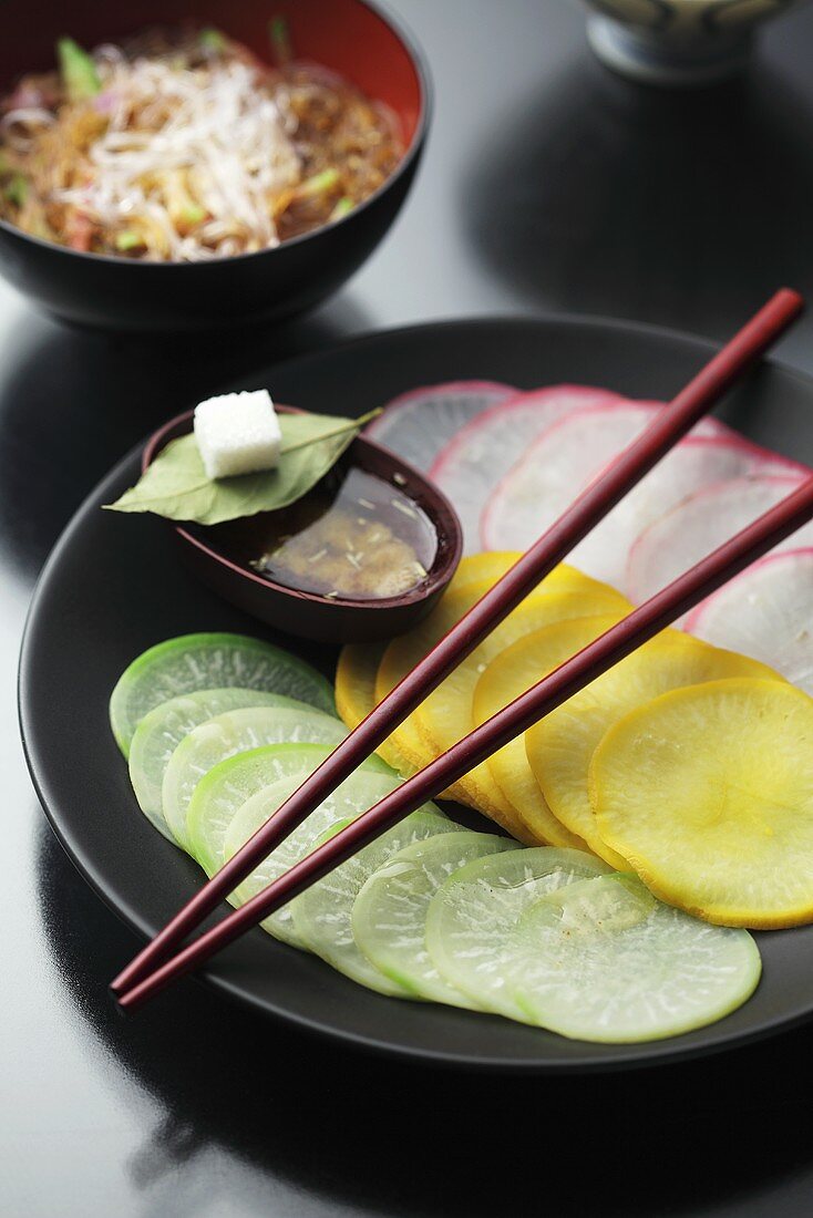 Sliced radishes