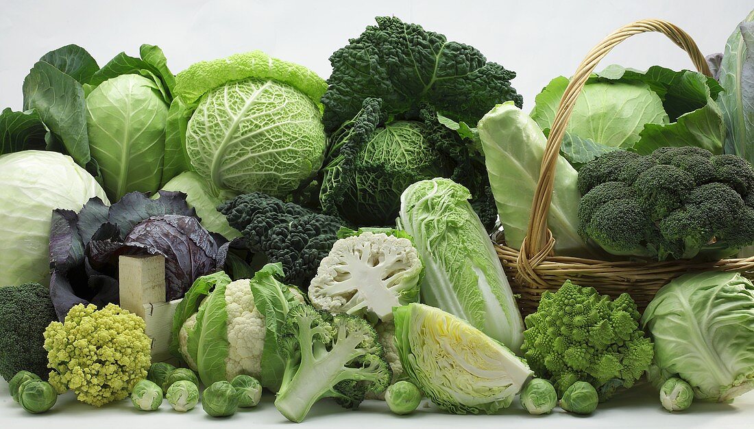 Varieties of cabbage decoratively arranged
