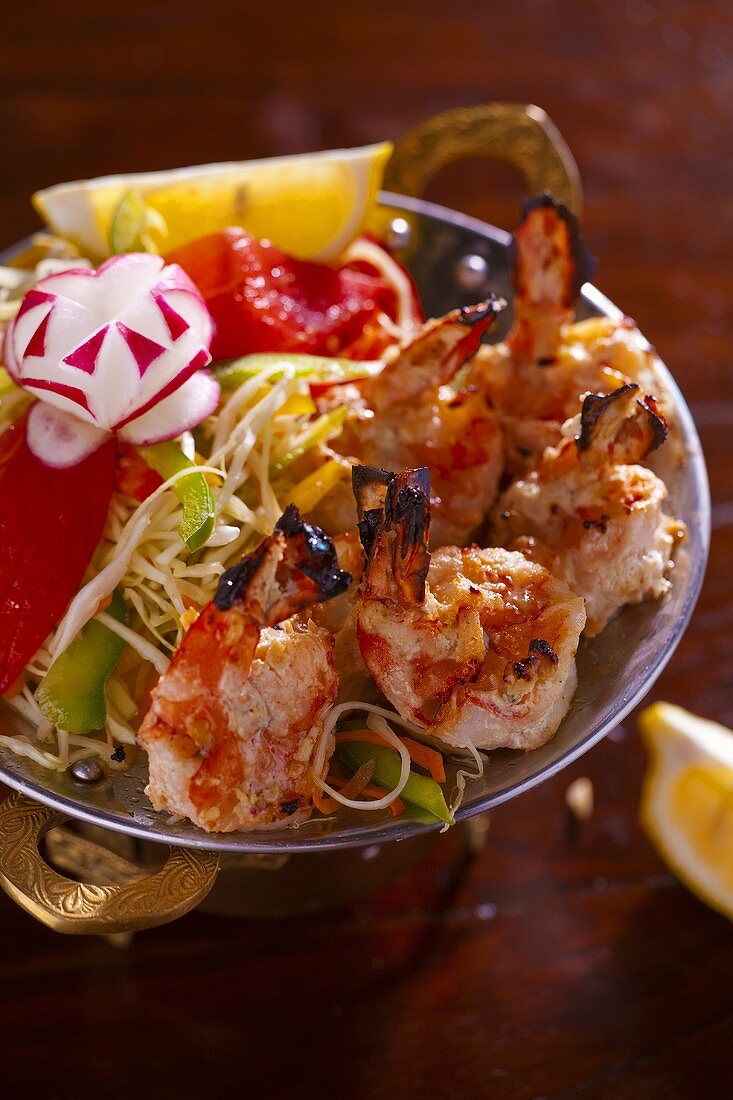 Grilled shrimp with salad