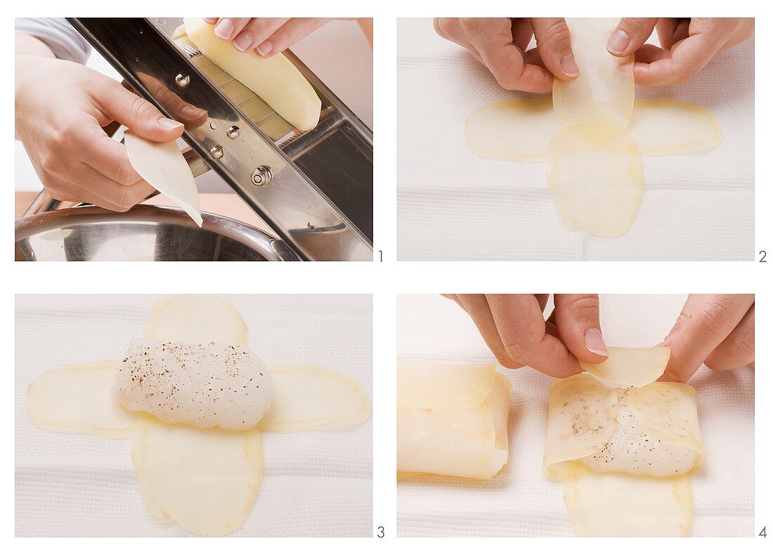Preparing monkfish in a potato crust