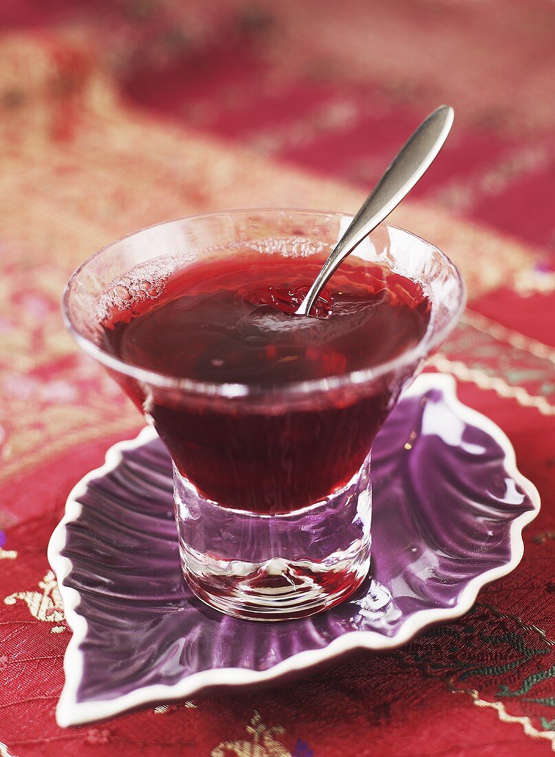 Red jelly in a glass