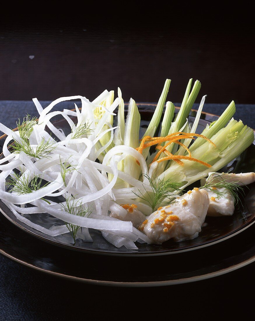Raw vegetables with fish