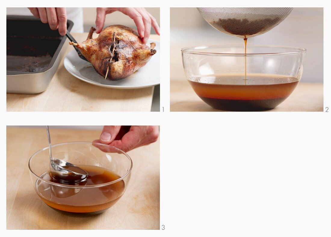 Defatting duck broth