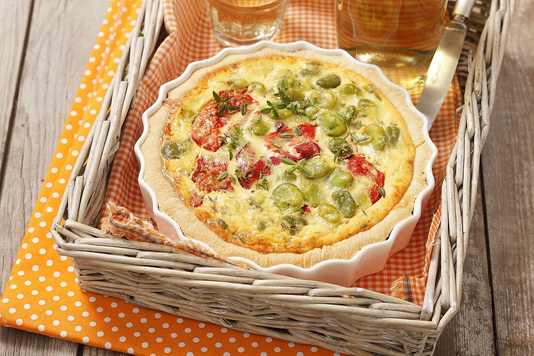 Quiche with lima beans and roasted peppers