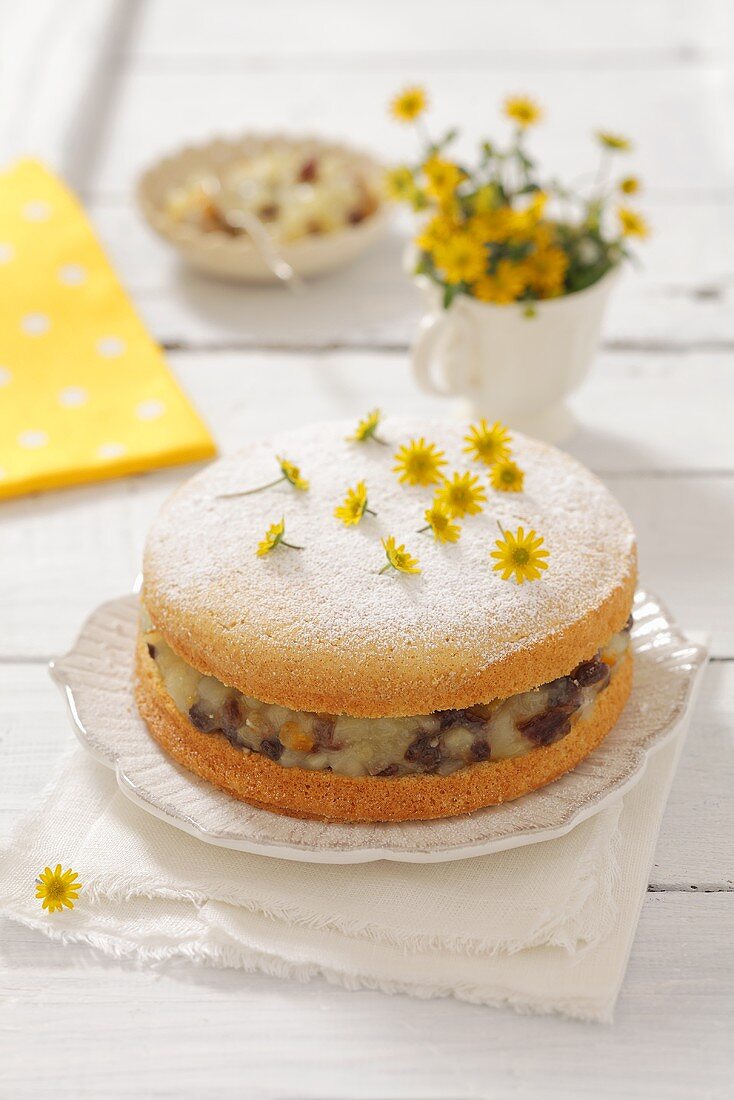 Biskuittorte mit Apfelmus