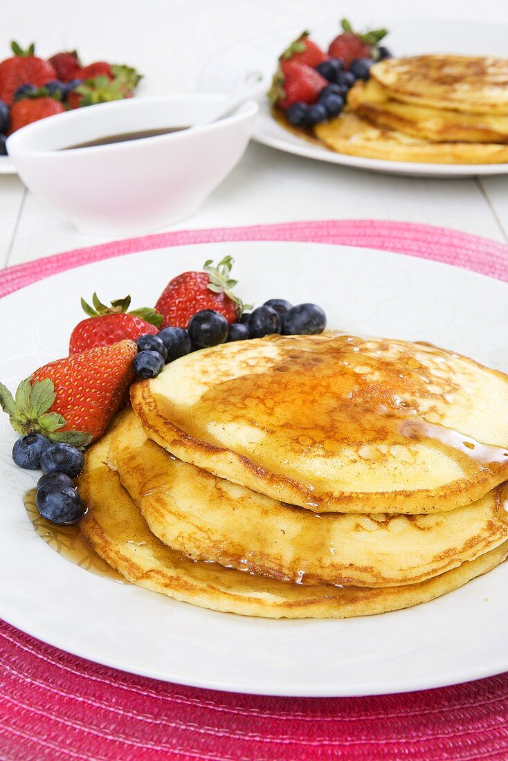 Panckaes with blueberries and strawberries
