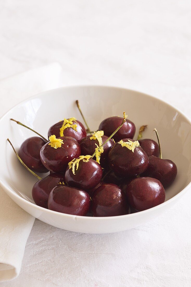 Cherries sprinkled with lemon zest