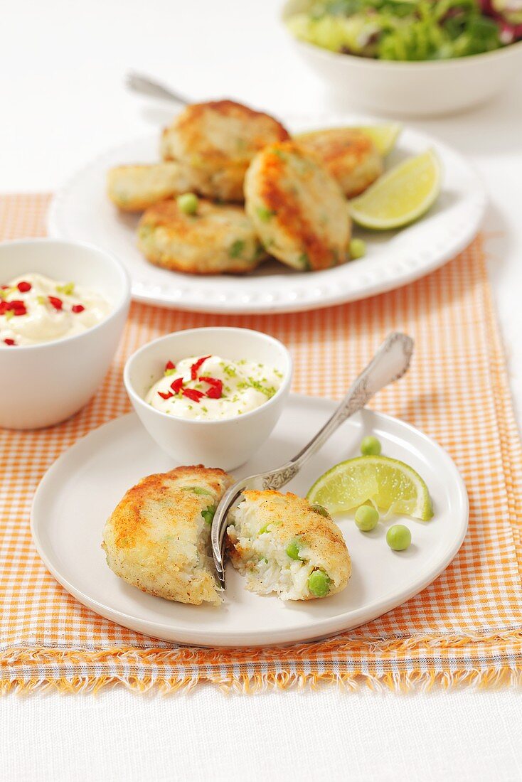 Fischpuffer mit Chili-Limetten-Mayonnaise