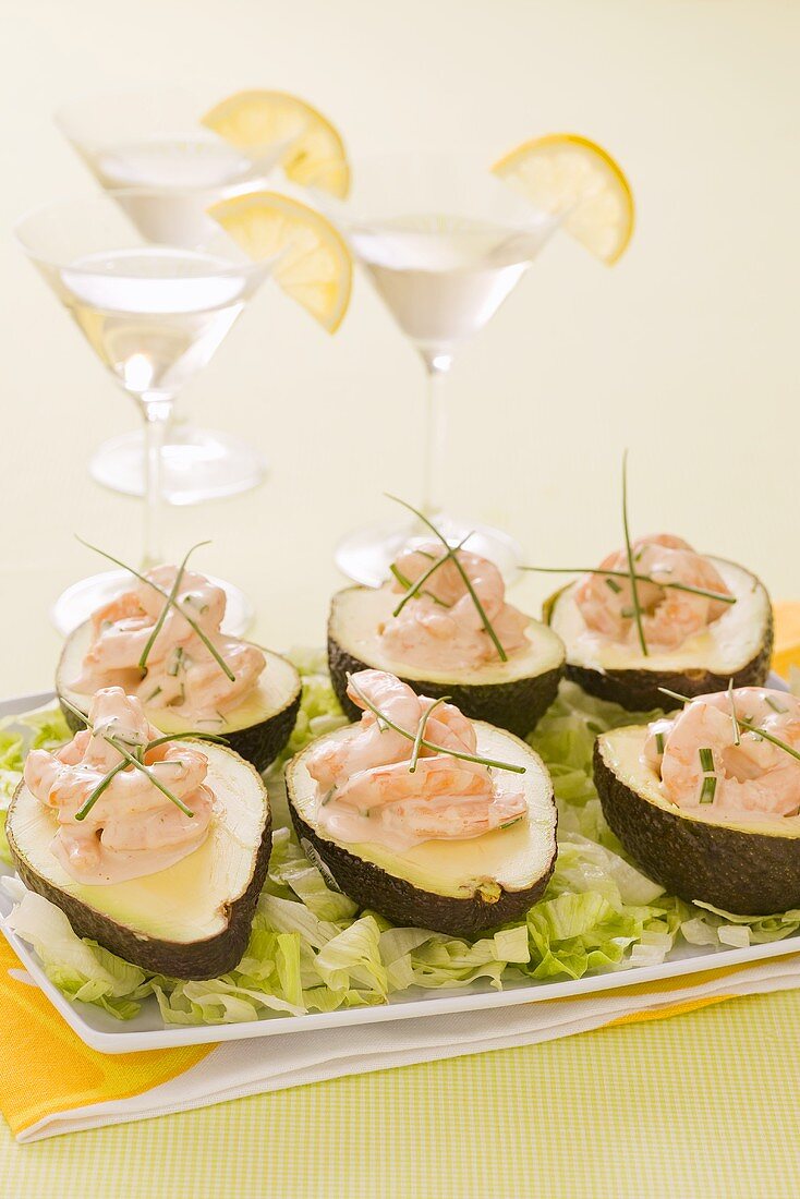 Avocados filled with prawn cocktail