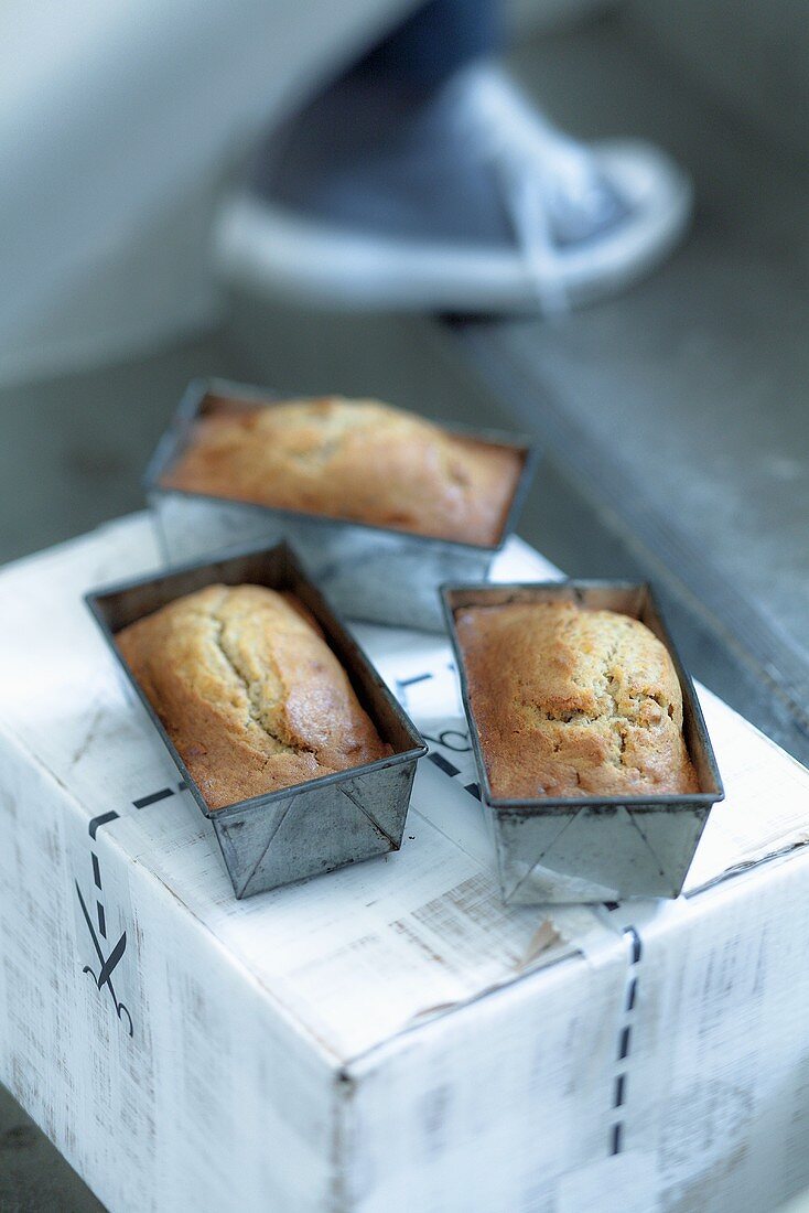 Banana bread in loaf tins