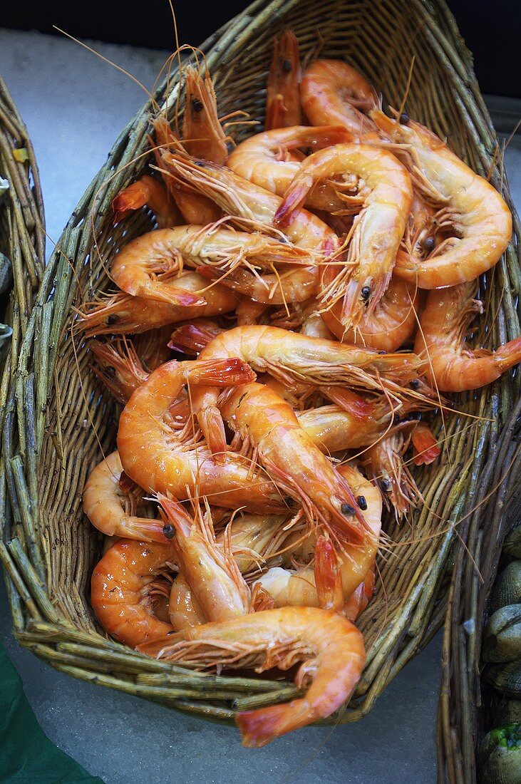 A basket of fresh prawns
